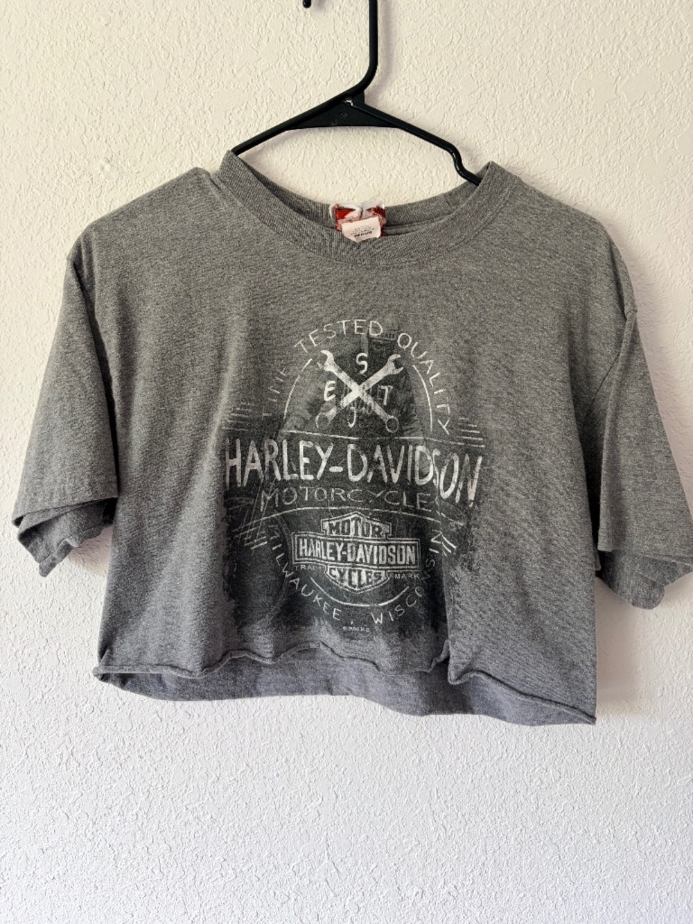 Harley Davidson Milwaukee Wisconsin Cropped Graphic Tee Gray M